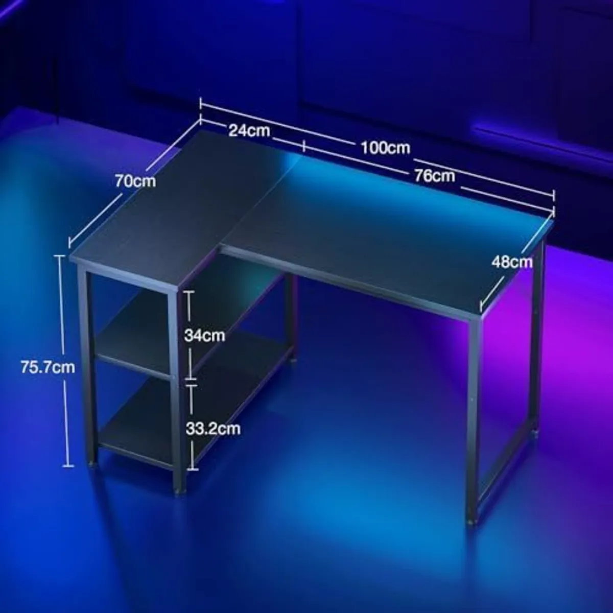 L Shaped Gaming Desk, 100x70 cm Computer Desk - Image 2