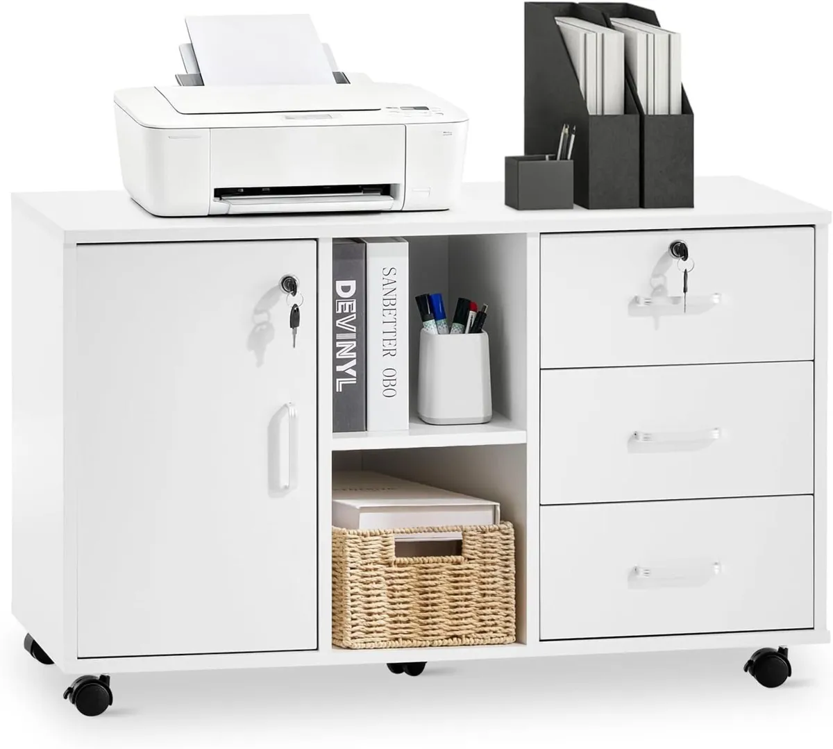 Mobile File Cabinet with 3 Drawers and Lockable - Image 1