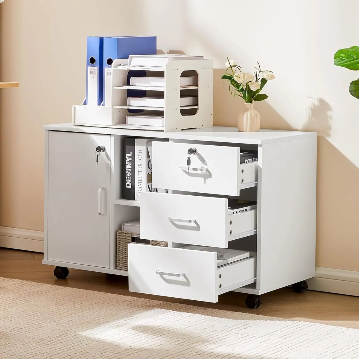 Mobile File Cabinet with 3 Drawers and Lockable - Image 2