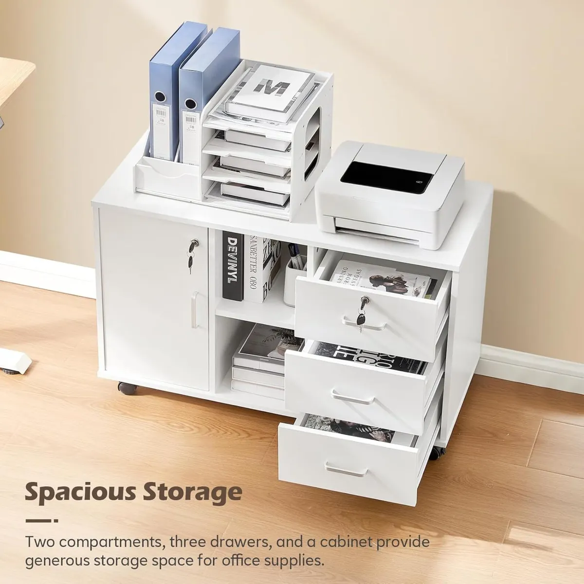 Mobile File Cabinet with 3 Drawers and Lockable - Image 4