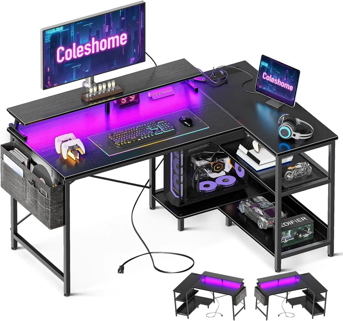 L Shaped Gaming Desk with LED Lights 120 - Image 1