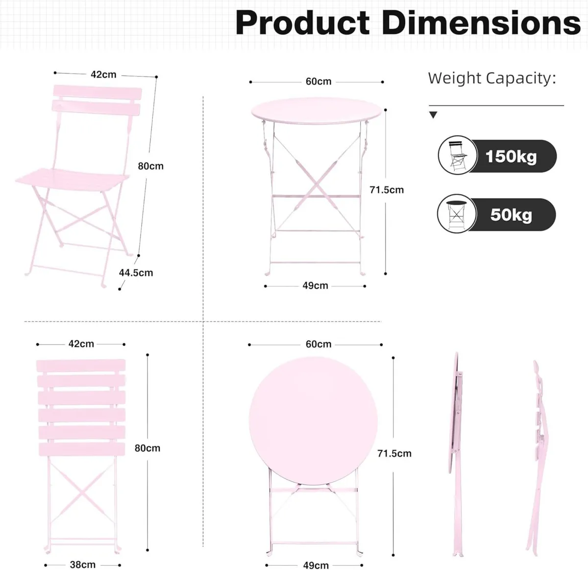 Folding Bistro Table and Chairs Balcony Furniture - Image 3