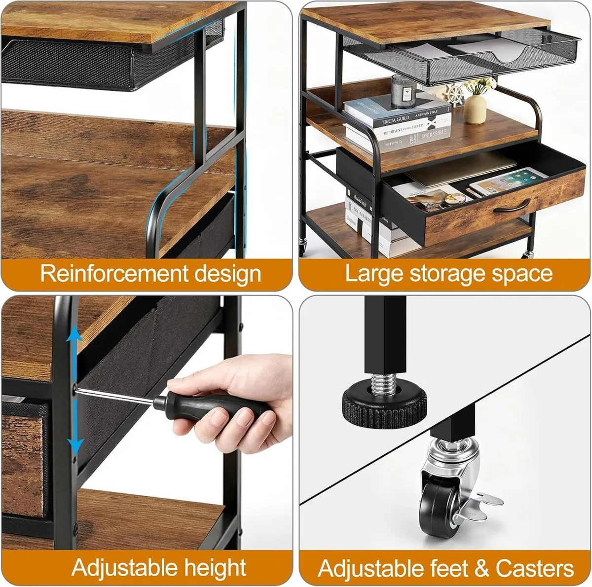 Large Printer Stand with Storage Drawer and Wheels - Image 3
