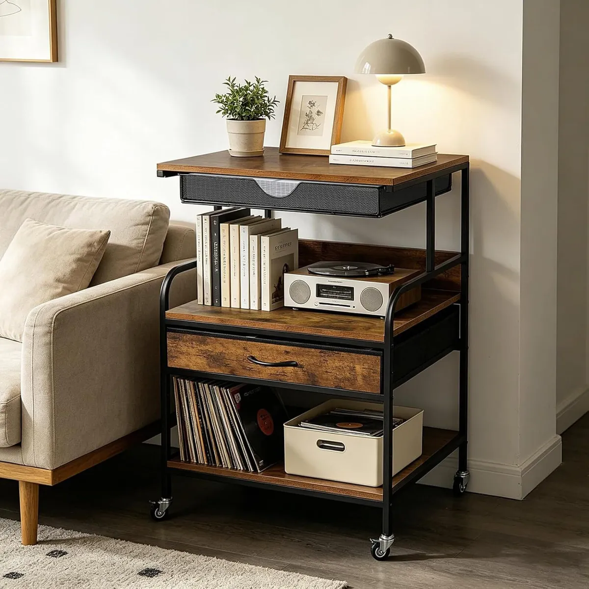 Large Printer Stand with Storage Drawer and Wheels - Image 2