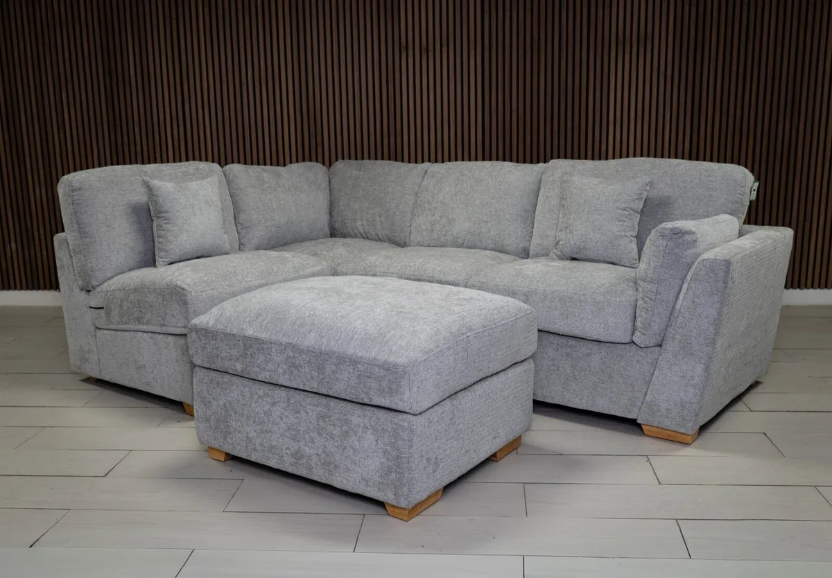 Emme L Shape Grey Fabric Sofa + Footstool - Image 2