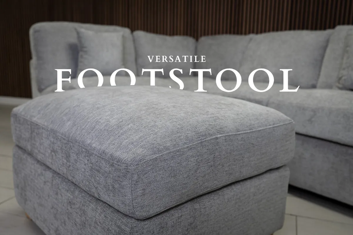 Emme L Shape Grey Fabric Sofa + Footstool - Image 3