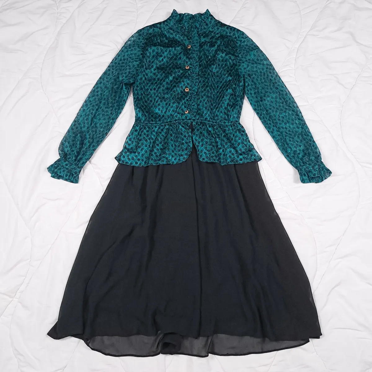 Vivify Boutique Green Black Peplum Dress S - Image 3