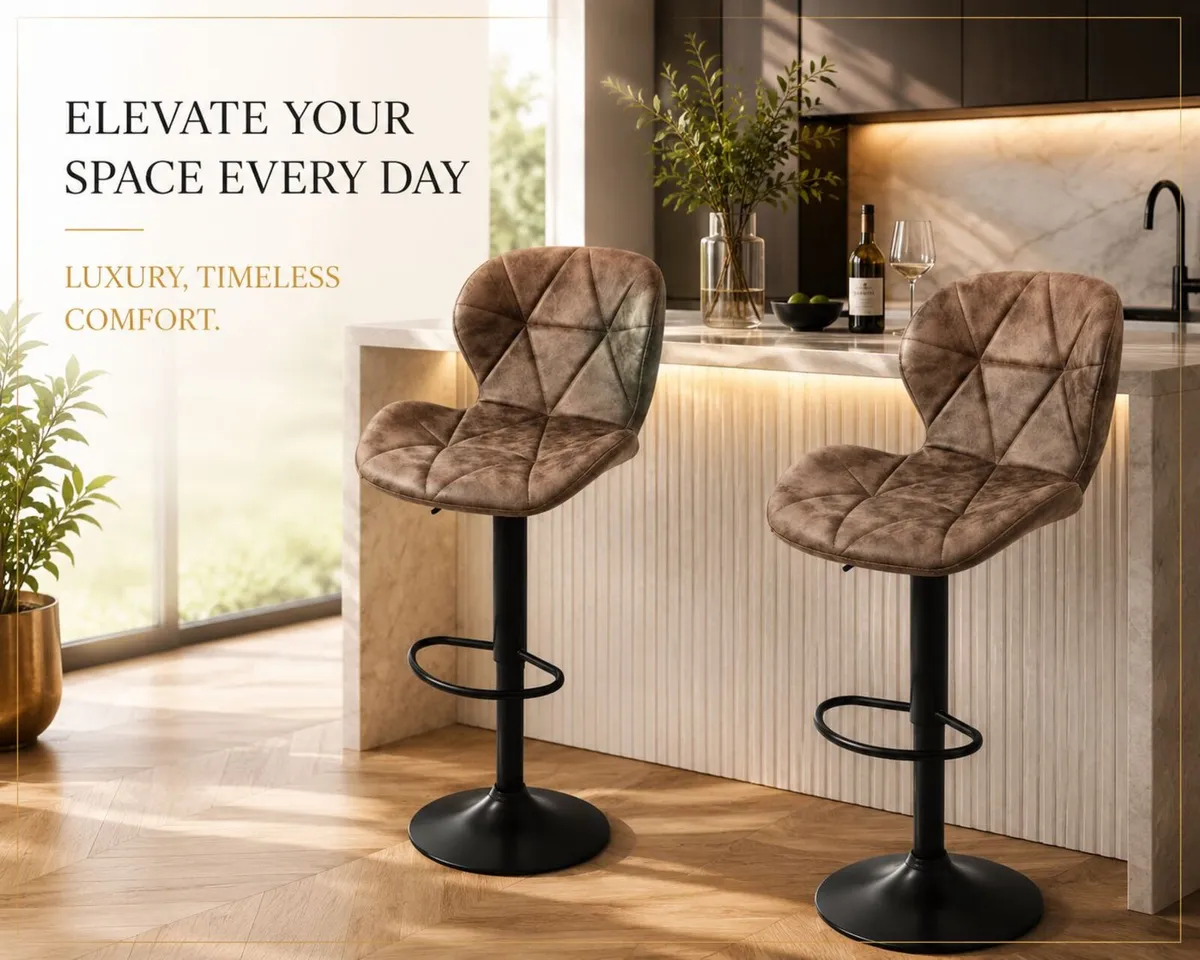 Set of 2 Height Adjustable Faux Leather Bar Stools - Image 1