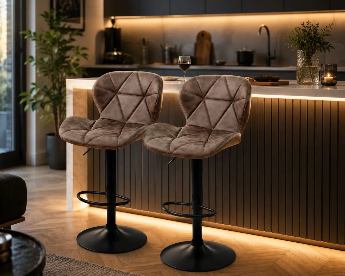 Set of 2 Height Adjustable Faux Leather Bar Stools - Image 2