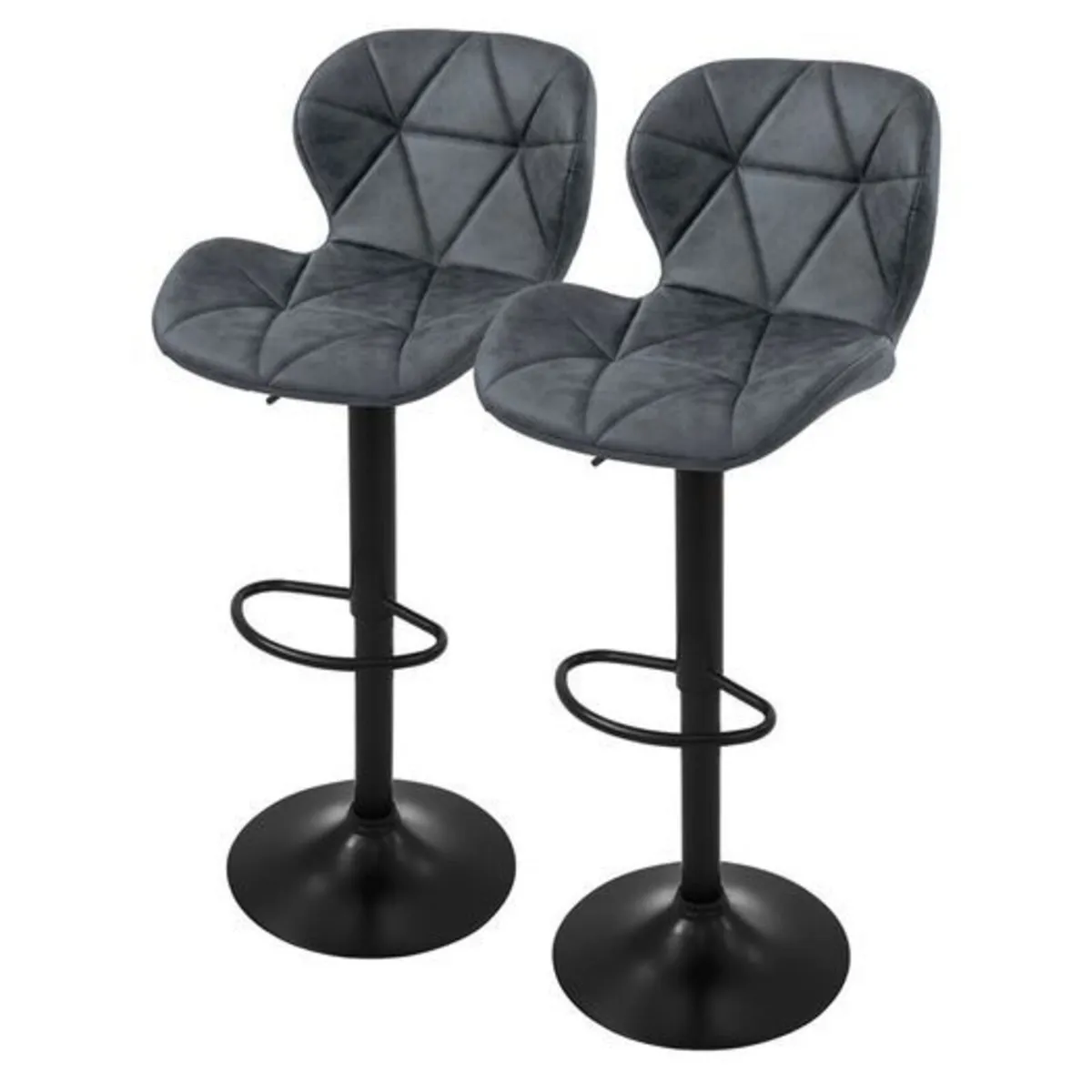 Set of 2 Height Adjustable Faux Leather Bar Stools - Image 3