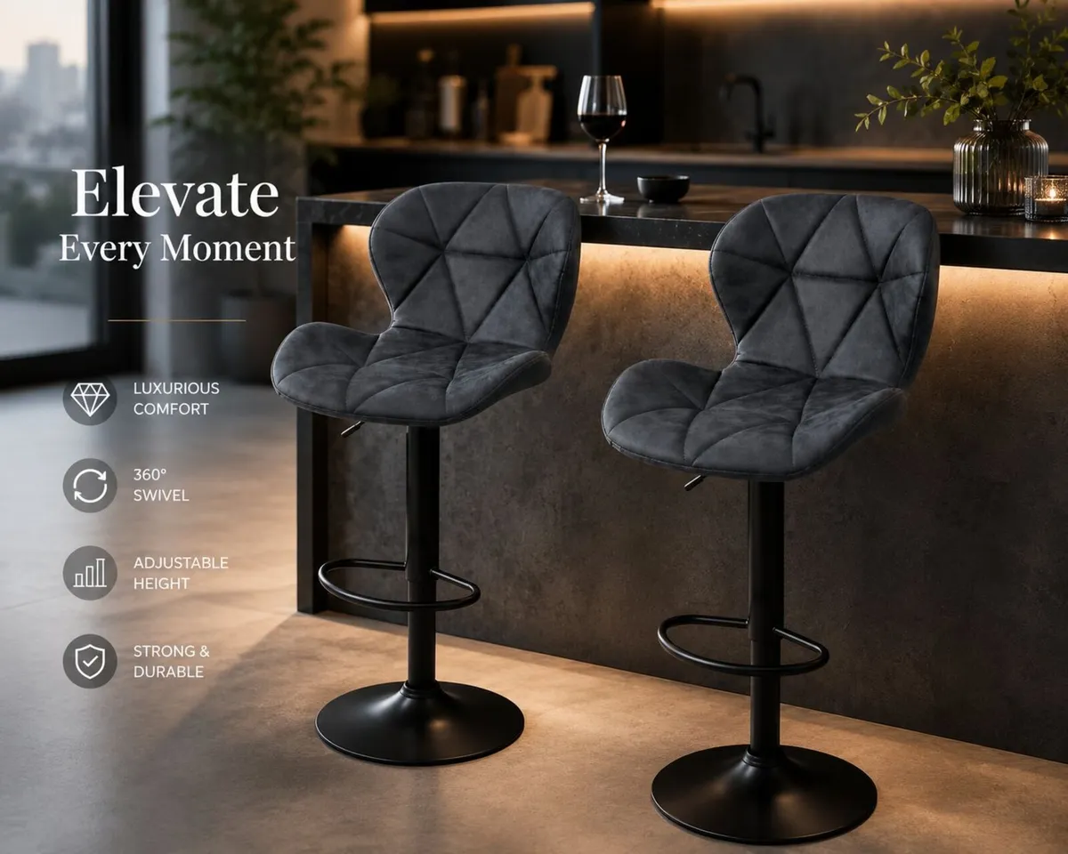 Set of 2 Height Adjustable Faux Leather Bar Stools - Image 1