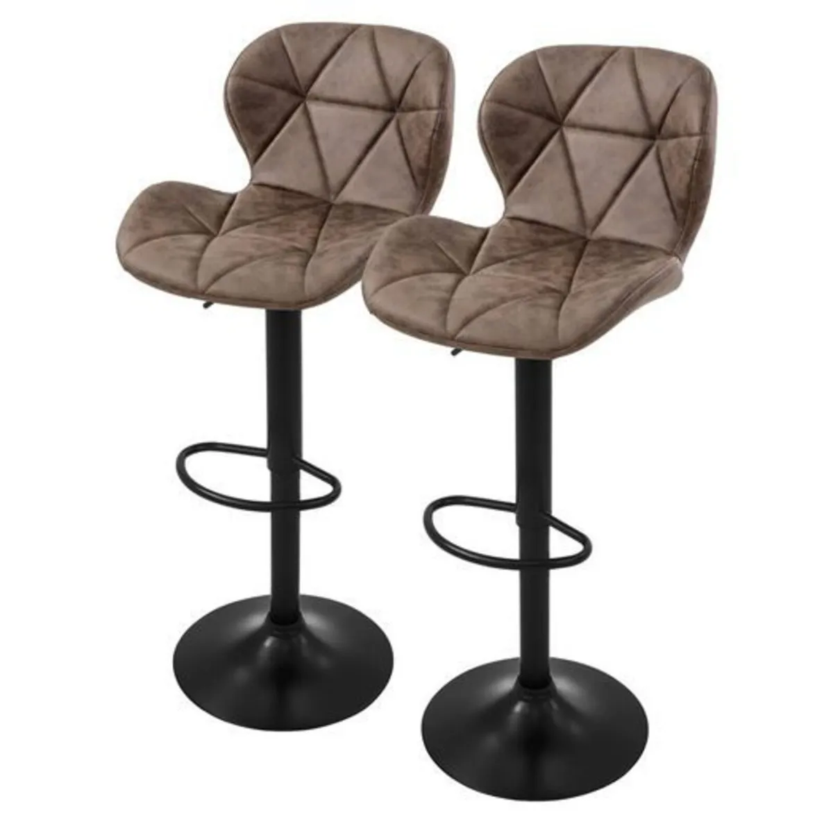 Set of 2 Height Adjustable Faux Leather Bar Stools - Image 4