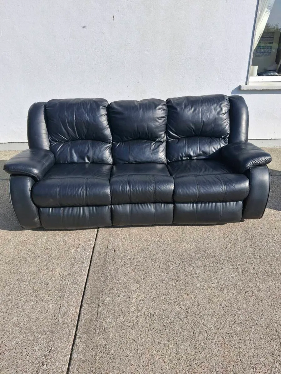 Black leather sofas 3+2+1**FULL SET** - Image 2