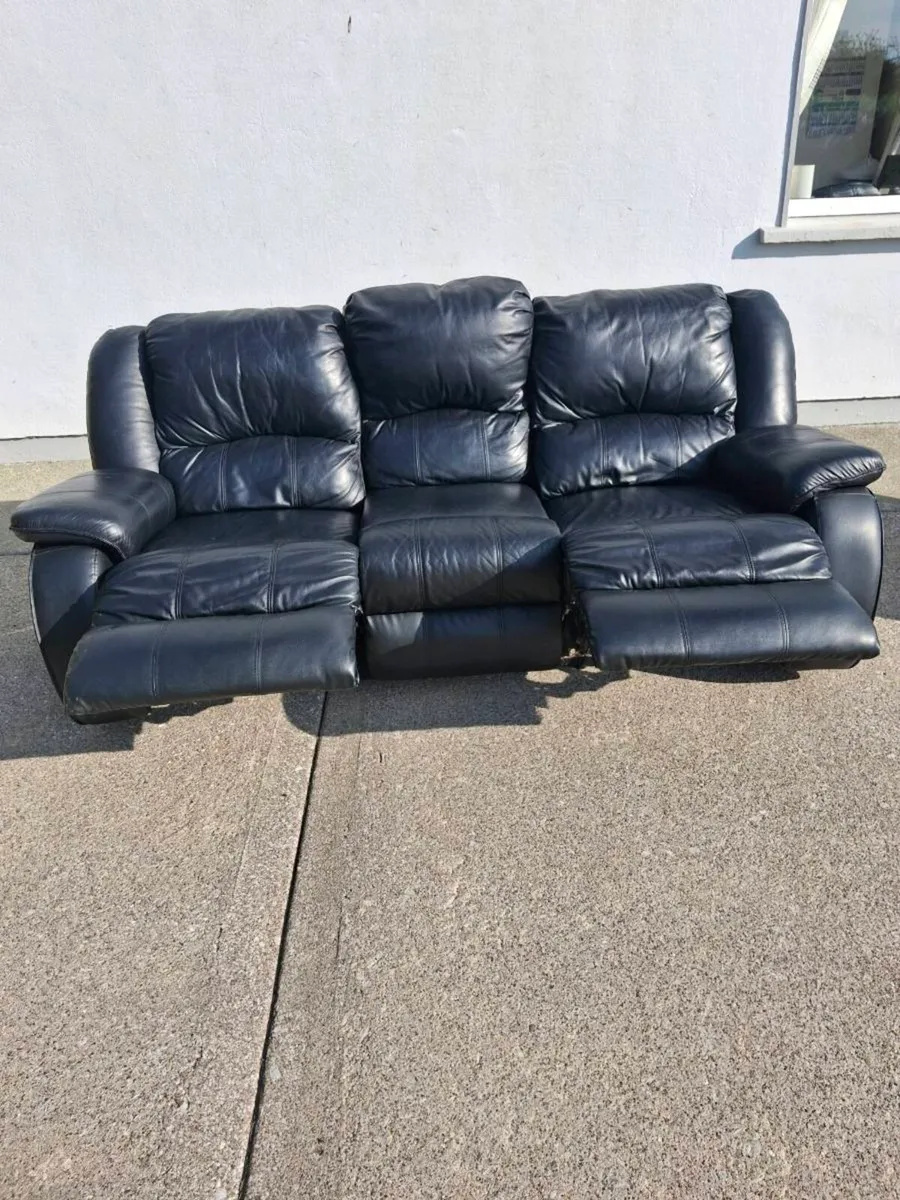 Black leather sofas 3+2+1**FULL SET** - Image 3