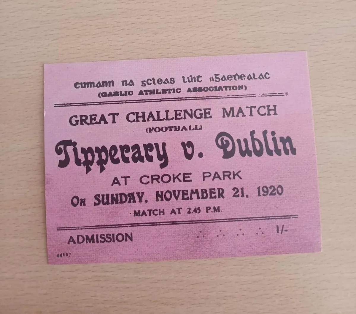 Reproduction Tipperary v Dublin Match Ticket - Image 1