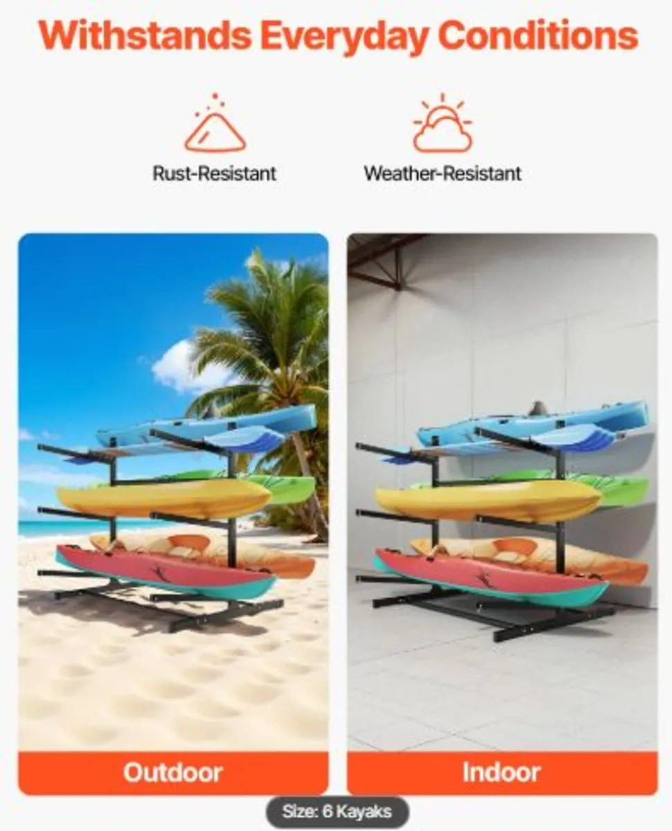 Kayak Storage Rack for 6 Kayaks, Holds 180 kg, - Image 2