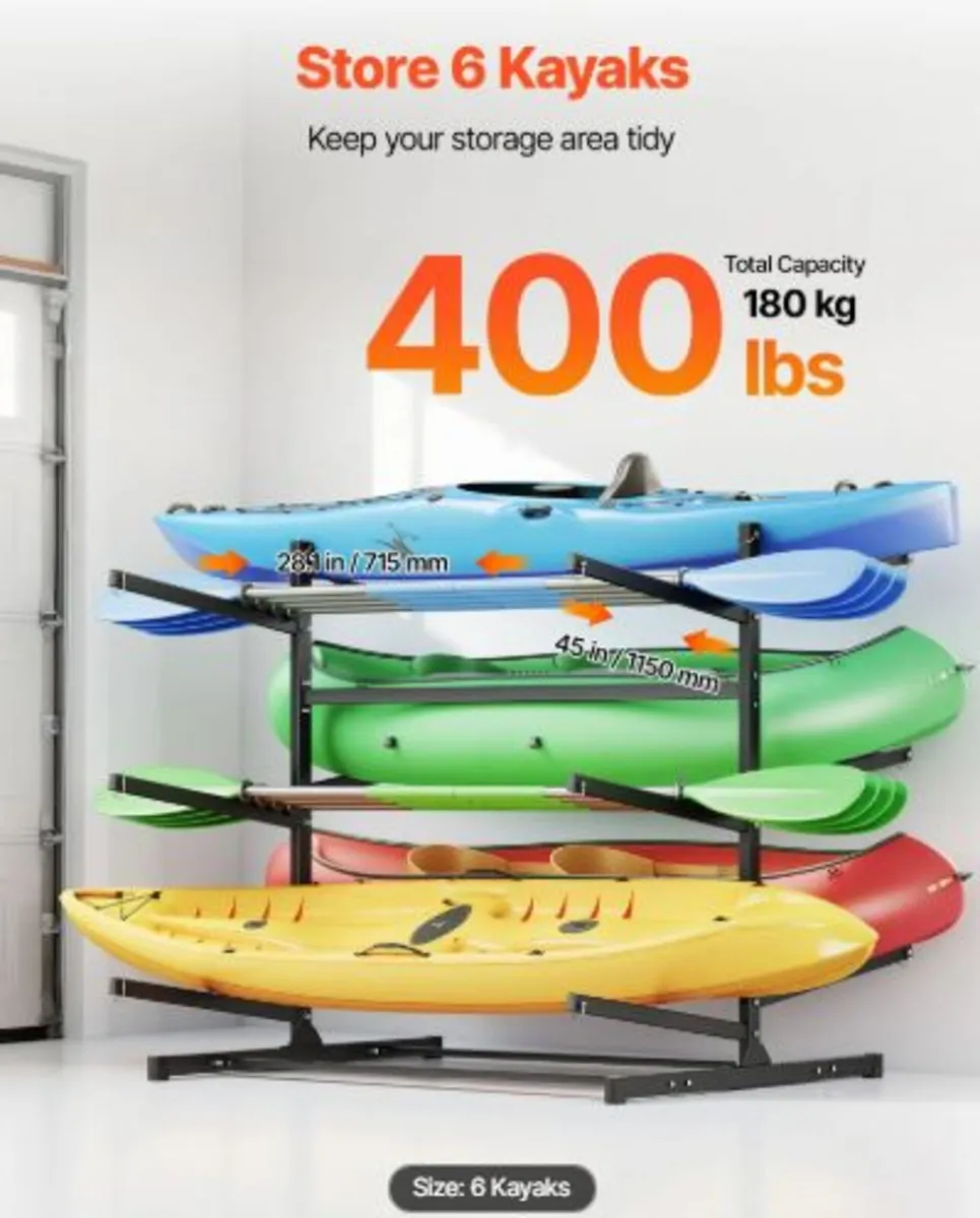 Kayak Storage Rack for 6 Kayaks, Holds 180 kg, - Image 3