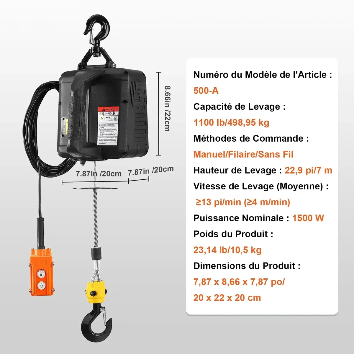3 in 1 Portable Electric Hoist Winch 499 kg Wired/ - Image 2