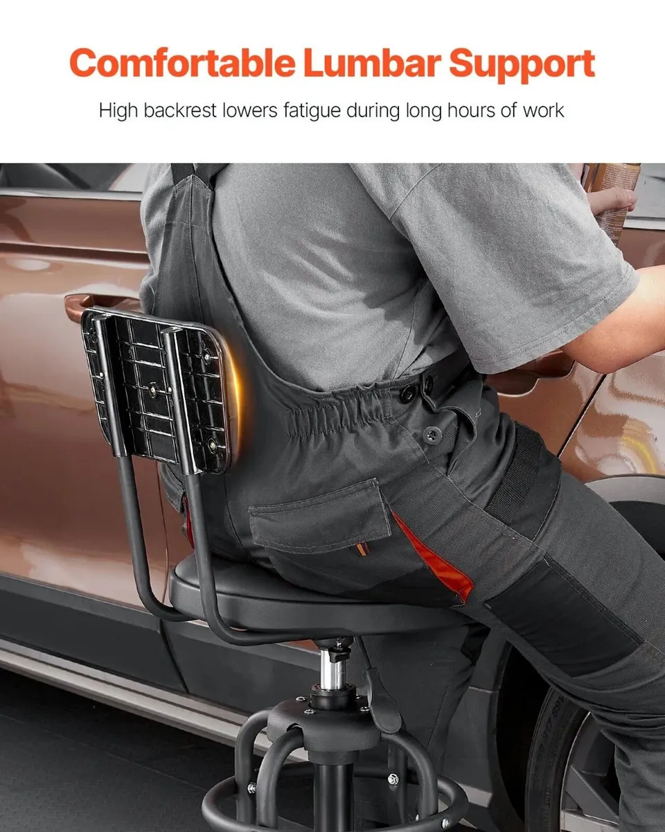 Shop Stool with Backrest 360 Swivel Adjustable Hei - Image 3