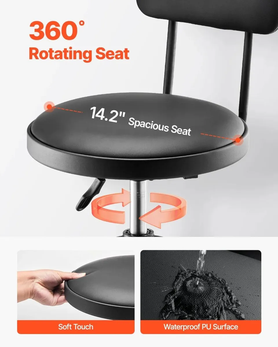 Shop Stool with Backrest 360 Swivel Adjustable Hei - Image 4
