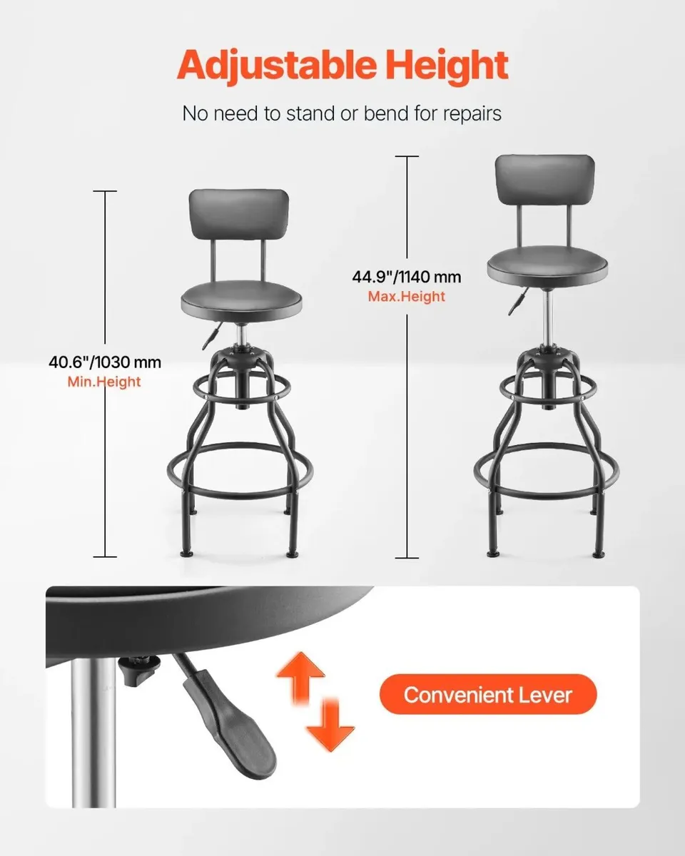 Shop Stool with Backrest 360 Swivel Adjustable Hei - Image 2