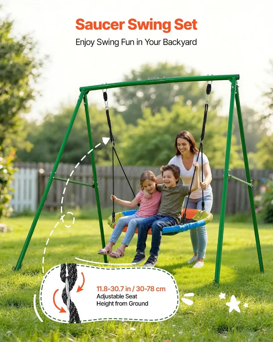 Swing Set for Backyard 100 cm Saucer Swing Seat wi - Image 4