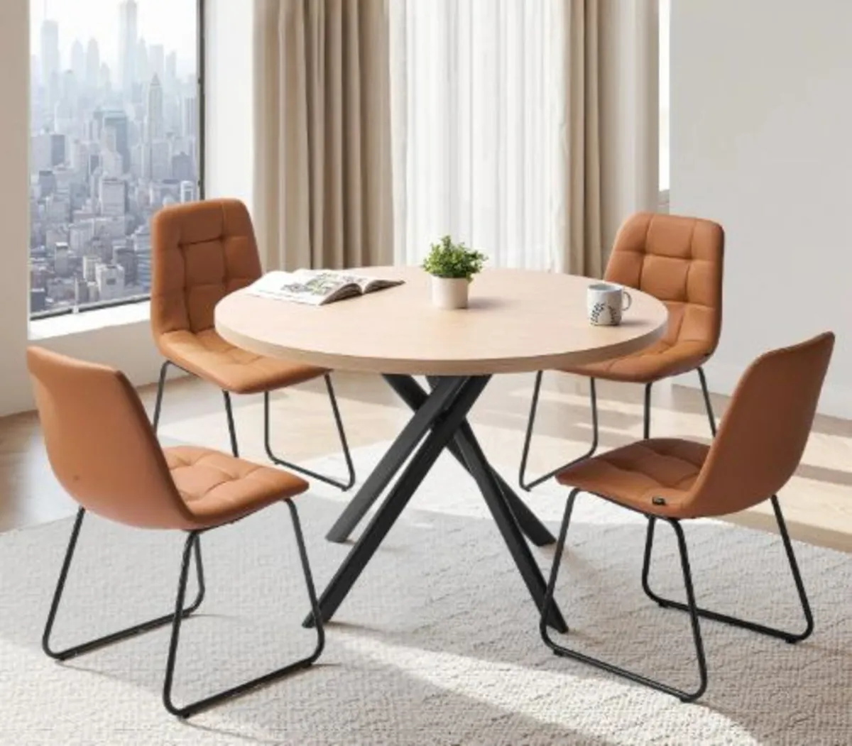 5-Piece Dining Table Set, Space-Saving Round - Image 2