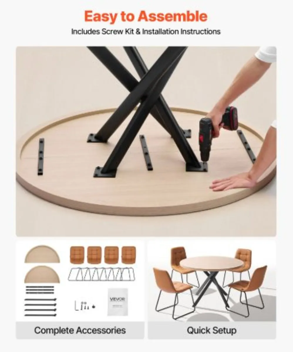 5-Piece Dining Table Set, Space-Saving Round - Image 3