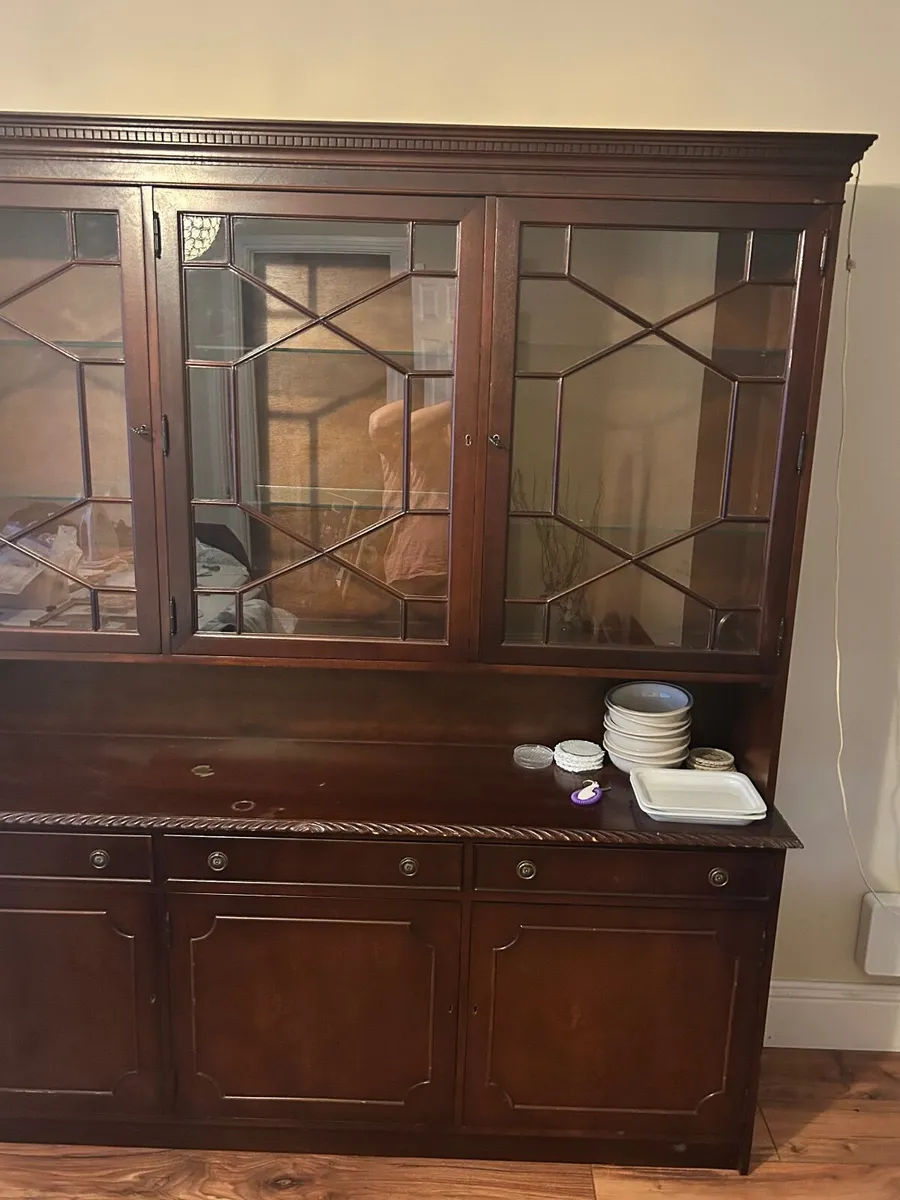 Dining room table and 8 chairs, kitchen cabinet - Image 2