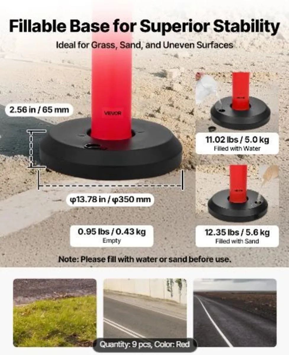 9 Pack Traffic Delineator Posts, 1140 mm - Image 2