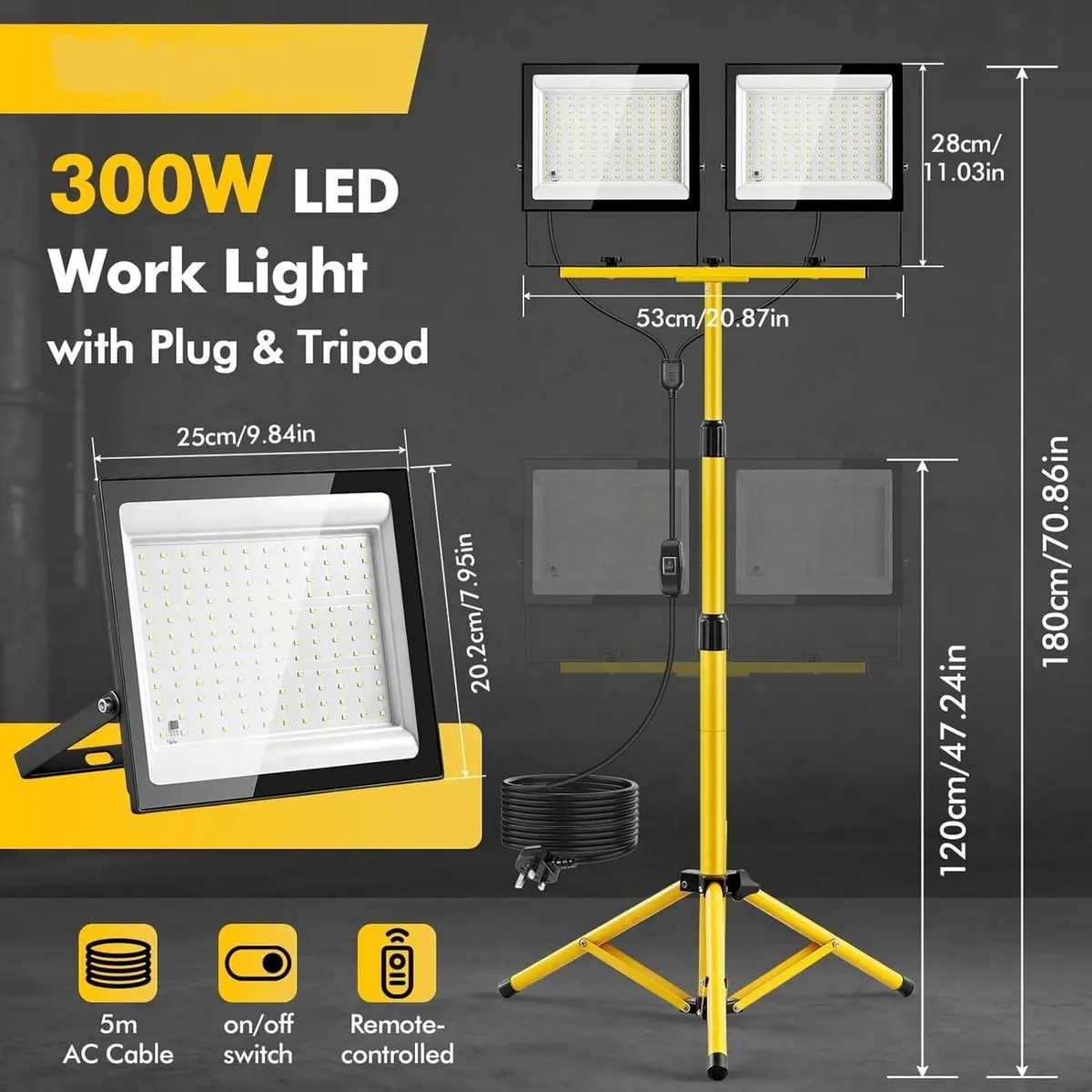 LED Work Light 300W Dual Head Flood Light - Image 2