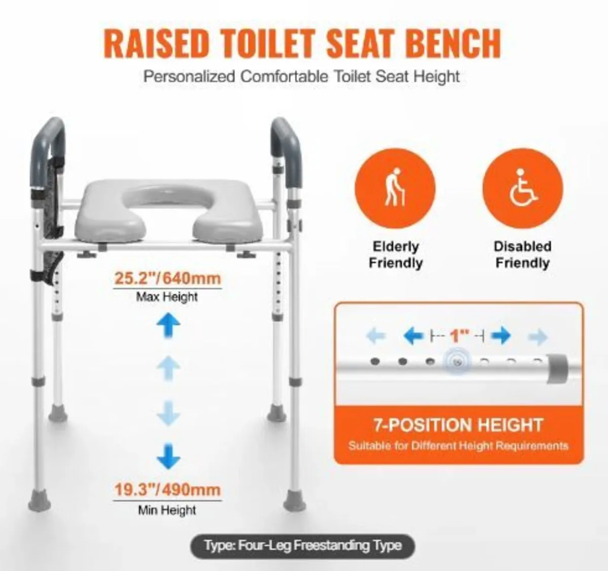 Raised Toilet Seat, 7-Position Height - Image 2