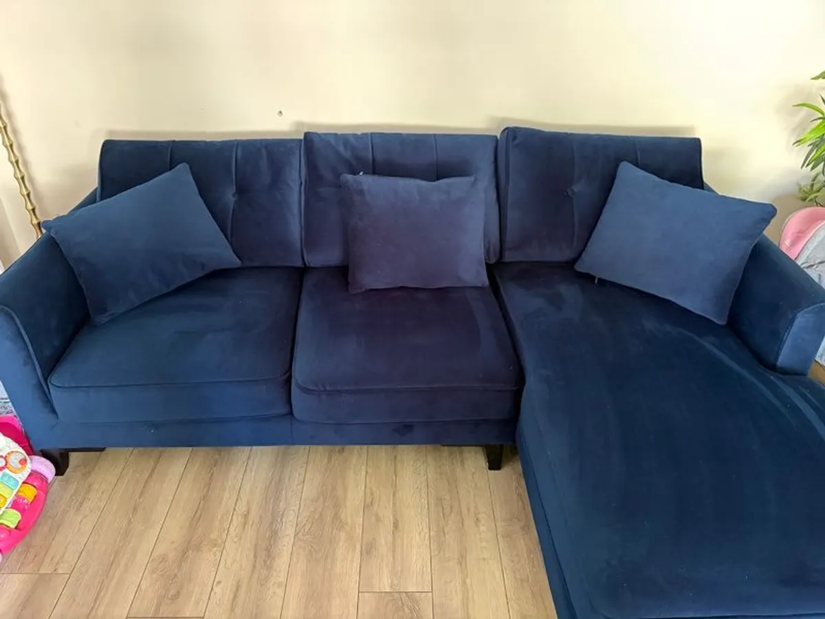 Navy velvet 3 seater Sofa - Image 1