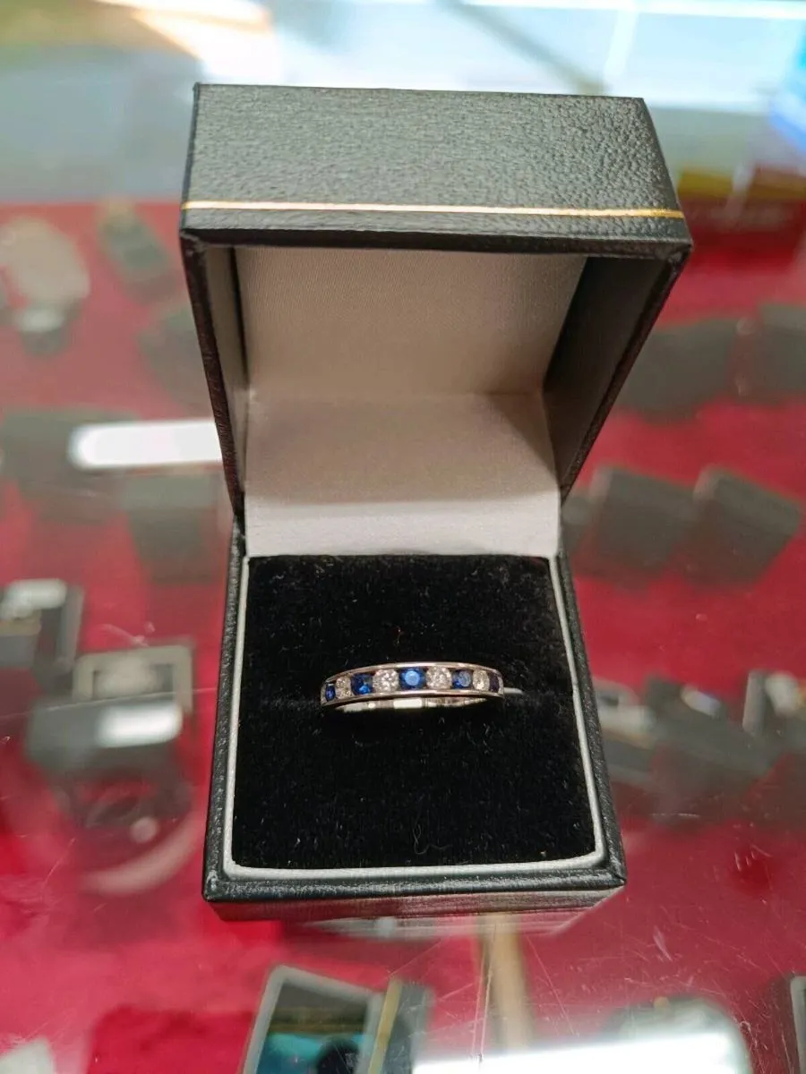 Sapphire & Diamond Eternity Band,18k White Gold - Image 1