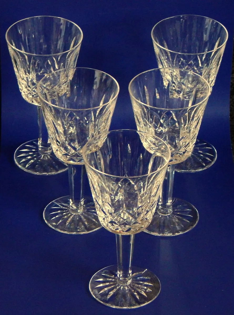 5 Waterford Crystal Stamped Wine Glasses - Image 1