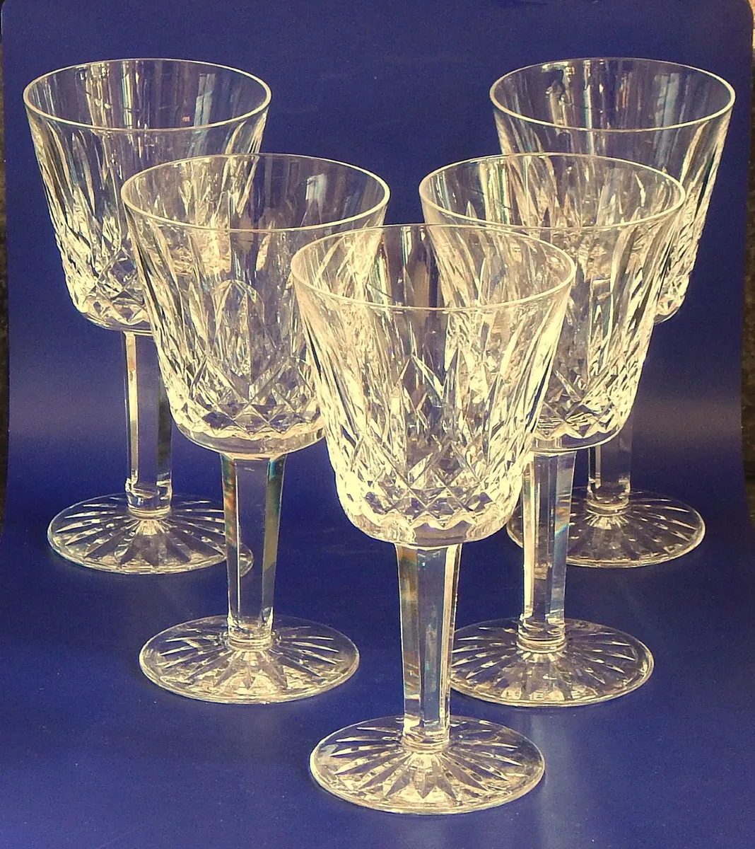 5 Waterford Crystal Stamped Wine Glasses - Image 2