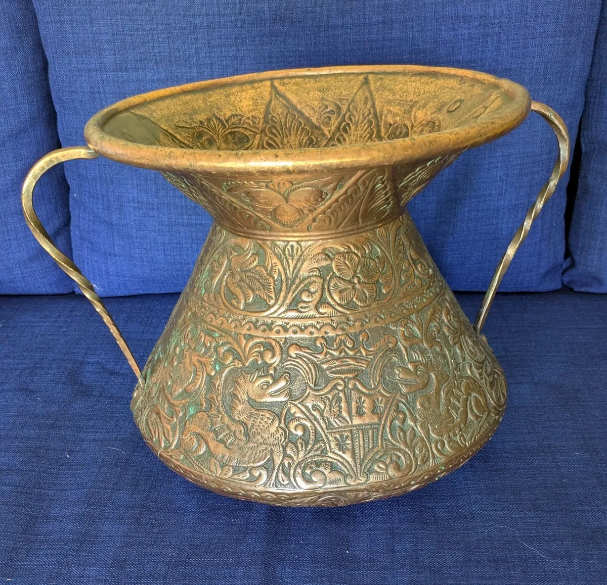 Hand-Hammered Vintage Copper Crested Vessel - Image 1