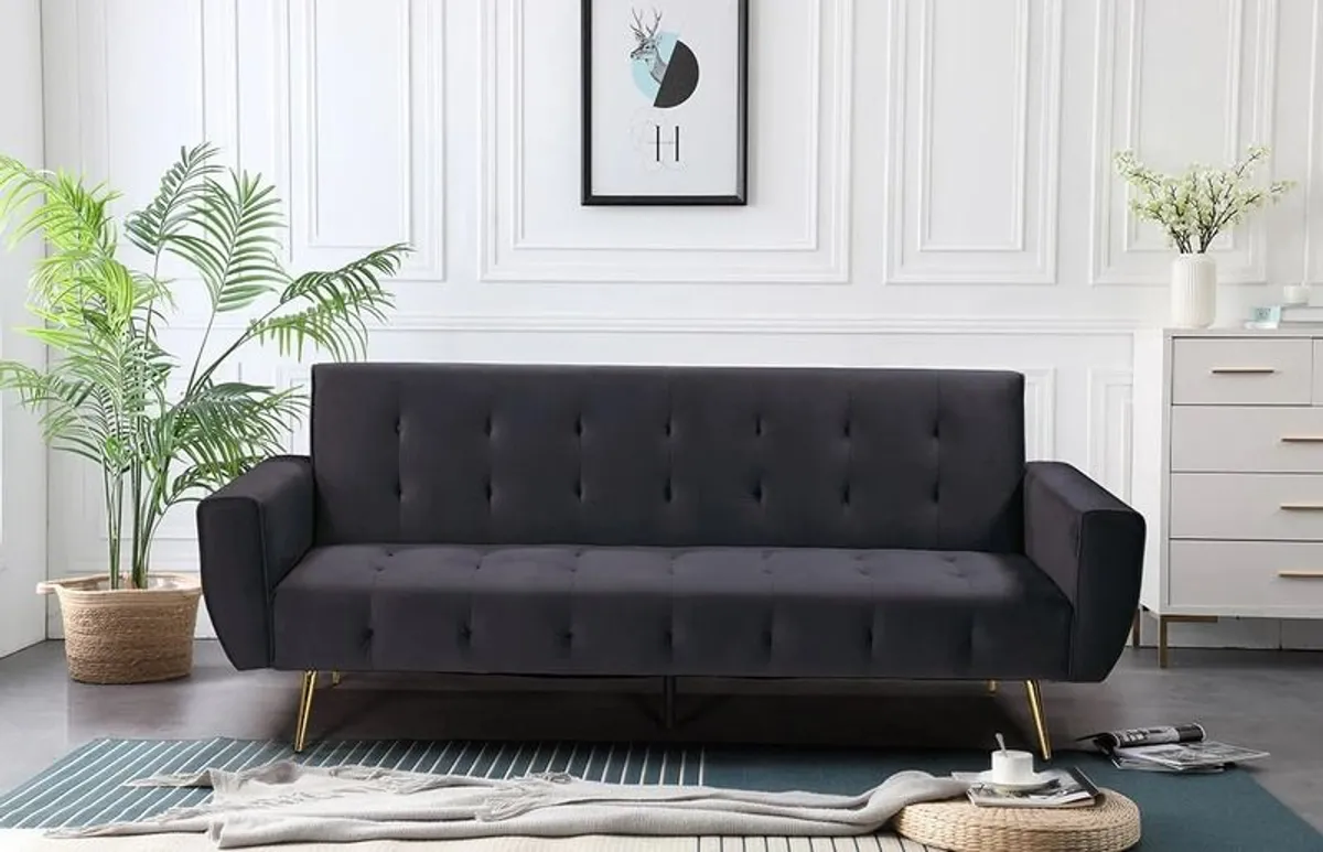 Black Luxury Velvet Sofa Bed with Golden Legs - Image 2