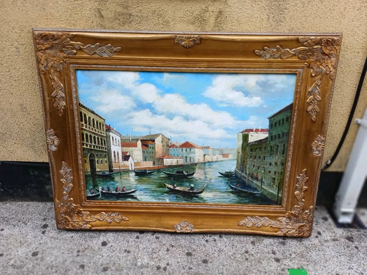 Large Vintage Hardboard Painting - Image 2
