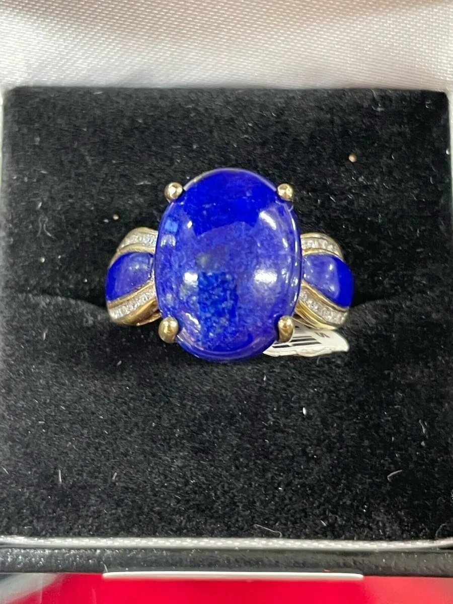 9k gold ring with lapis lazuli and diamonds. - Image 1