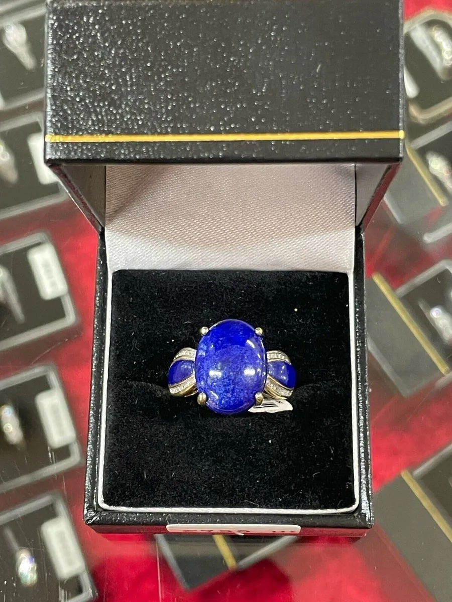 9k gold ring with lapis lazuli and diamonds. - Image 2