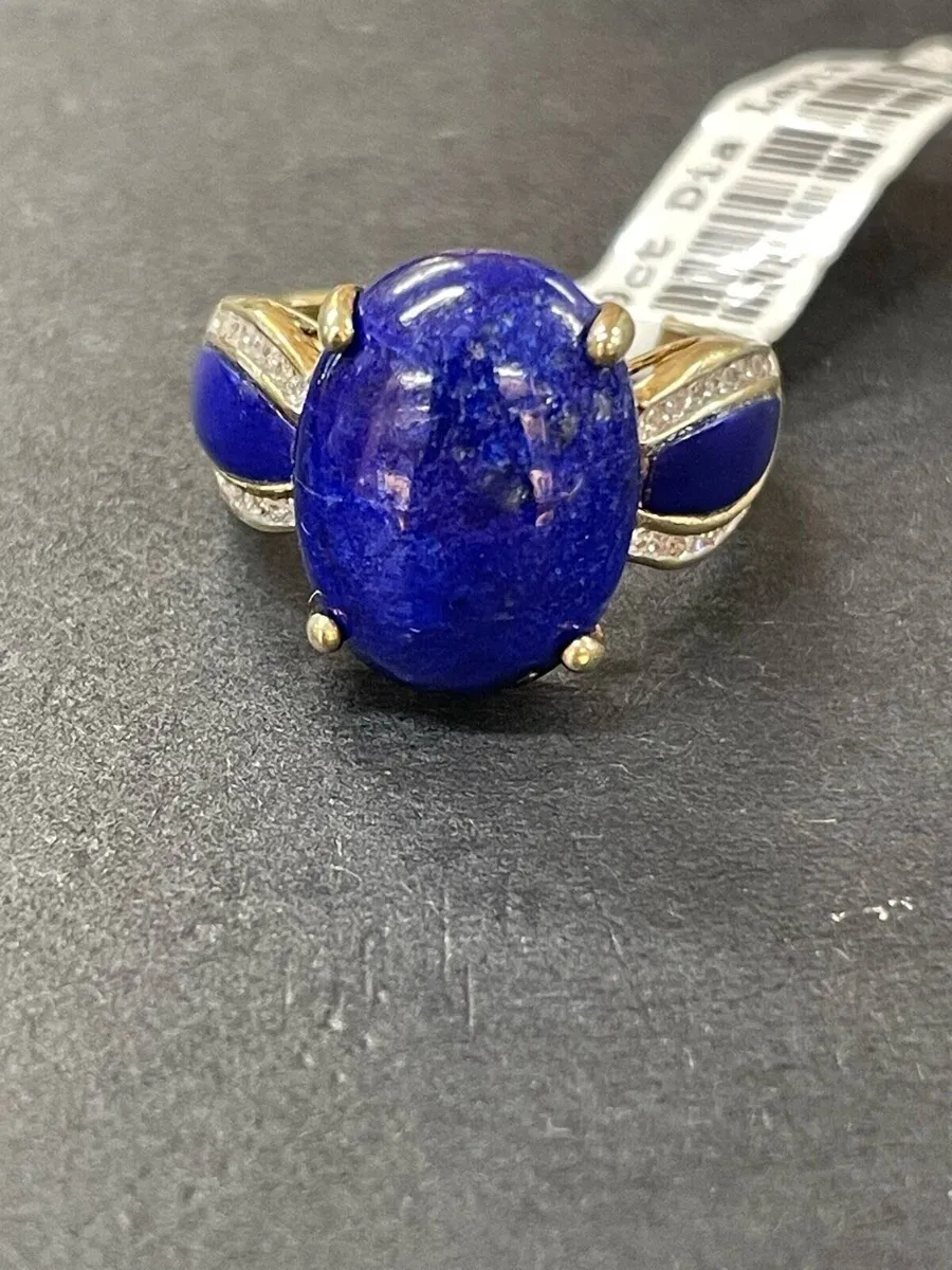 9k gold ring with lapis lazuli and diamonds. - Image 4