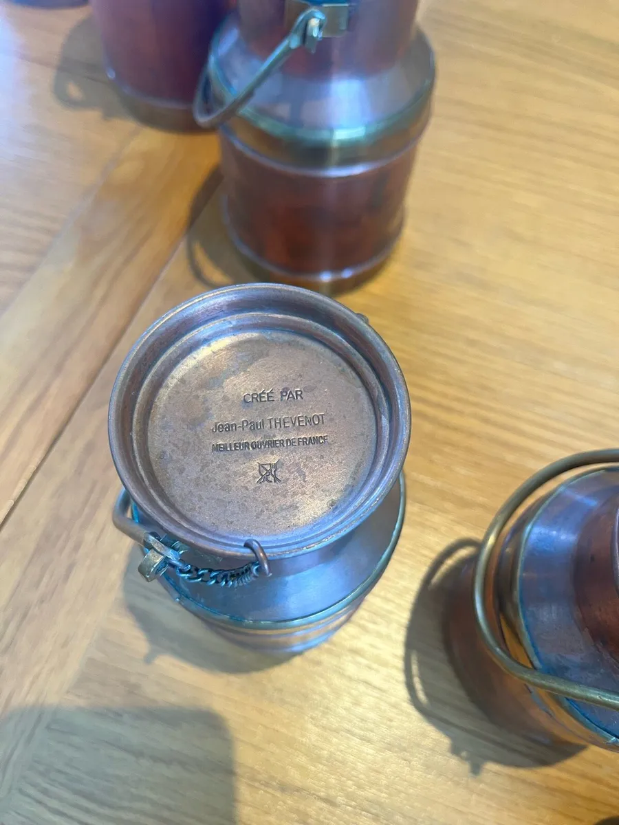 Vintage French Copper Milk Churns Stamped - Image 4