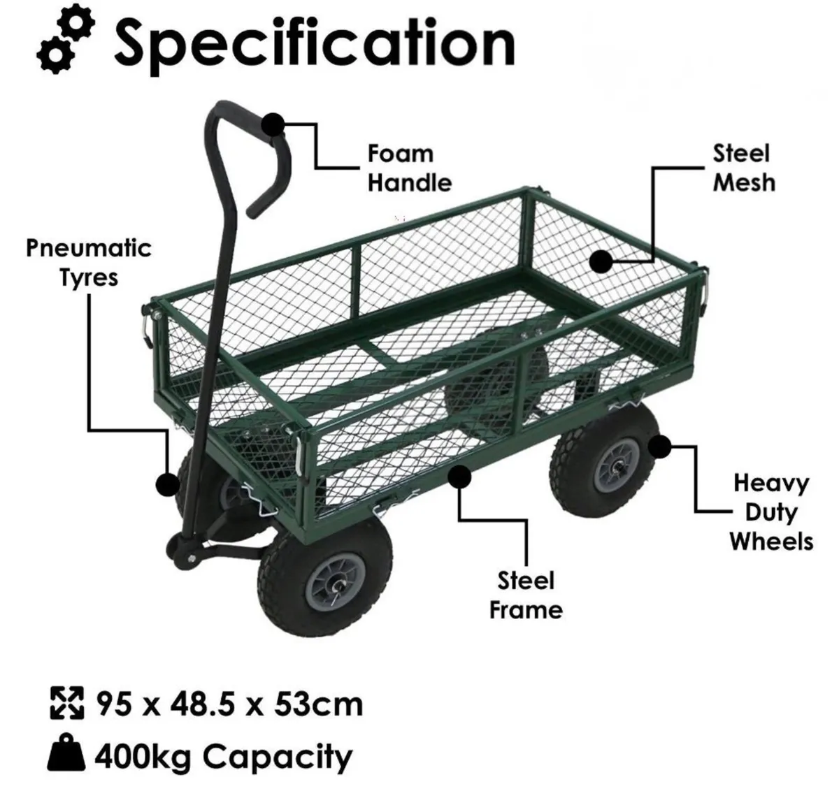 Heavy Duty Metal Garden Cart Utility Trolley NEW - Image 3