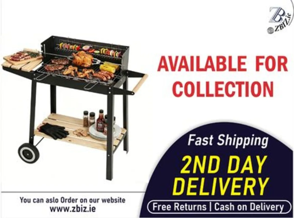 Charcoal BBQ Grill Trolley Barbecue Cooking Unit - Image 1