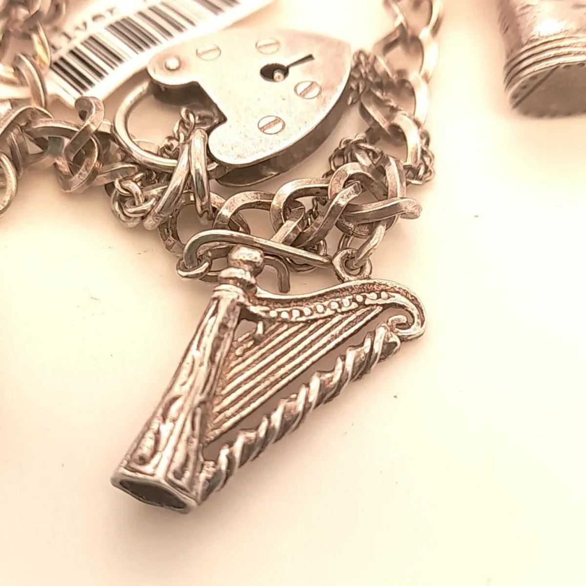 Vintage Silver and Pink Stone Charm Bracelet - Image 3