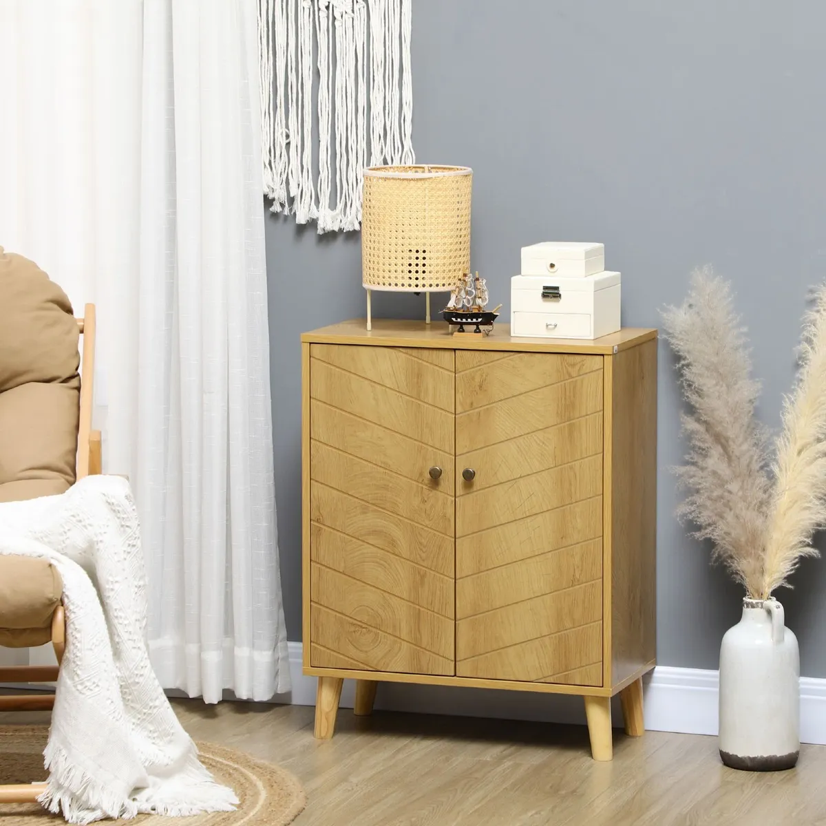 Vintage Storage Cabinet with Double Chevron Doors - Image 1