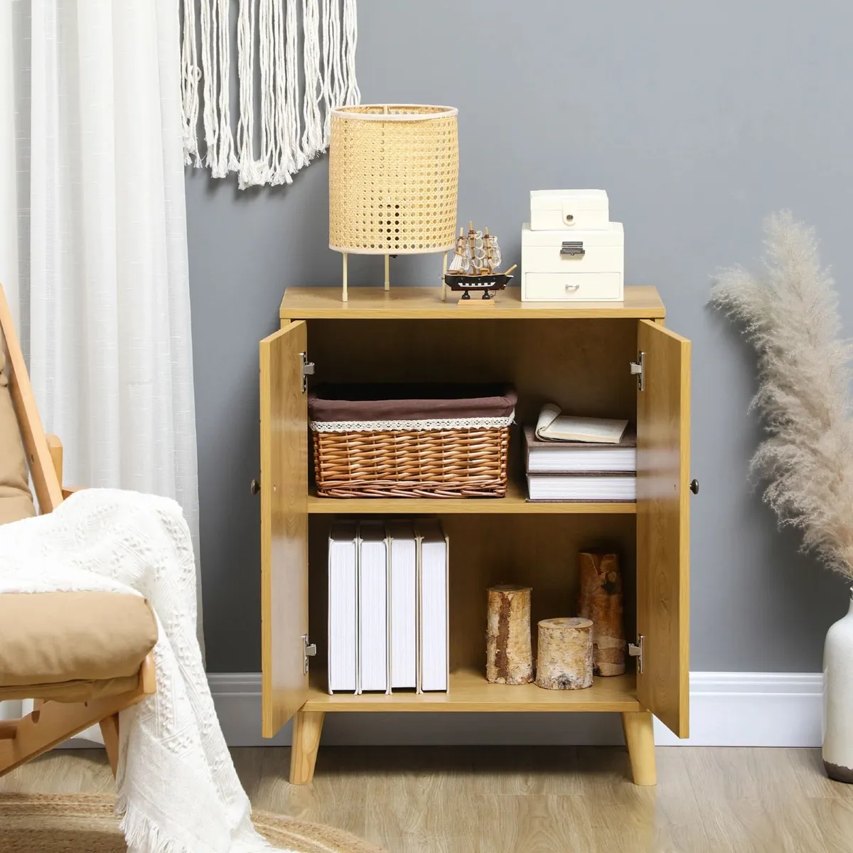 Vintage Storage Cabinet with Double Chevron Doors - Image 3