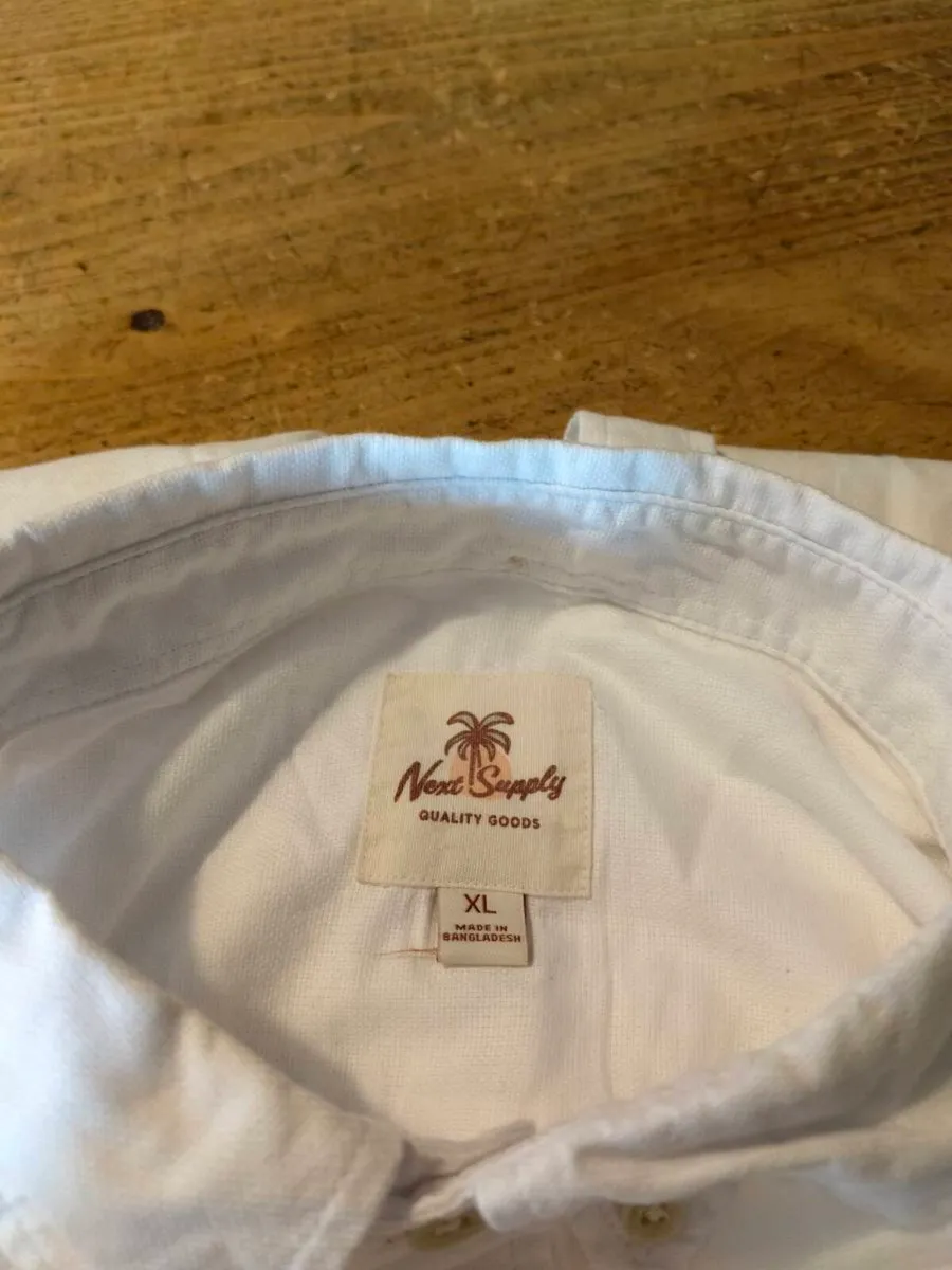 Mens Next pure white, cotton long sleeve shirt. - Image 3