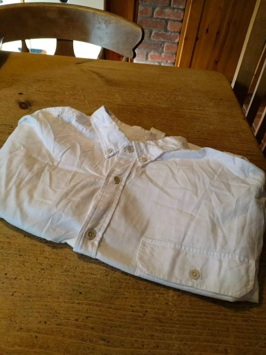 Mens Next pure white, cotton long sleeve shirt. - Image 4